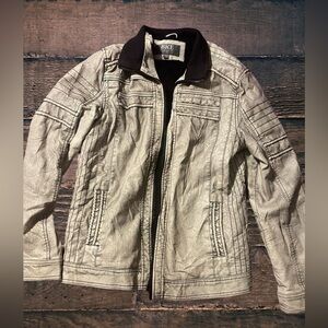Men’s BKE faux leather coat lined with faux fur. Size small